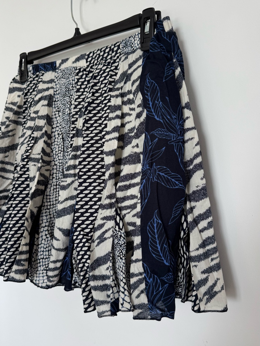 Mixed-Print Navy and White Flare Skirt